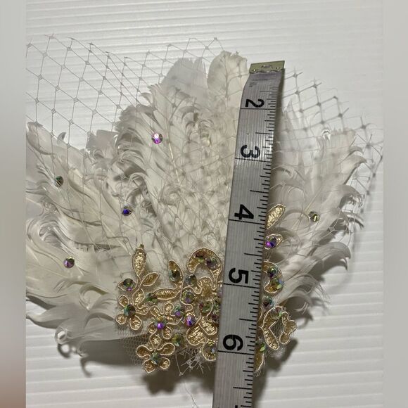 Birdcage veil lace feather fascinator hair accessory Bridal dance formal flapper main image 6